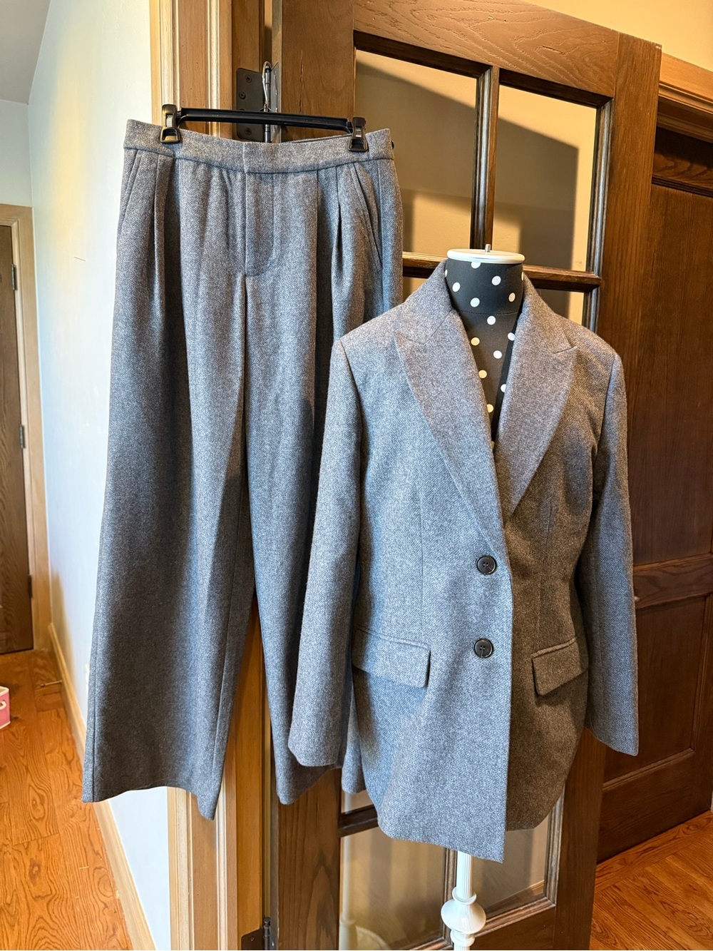 Madewell Gray Oversized Blazer and Wide Leg pant set.